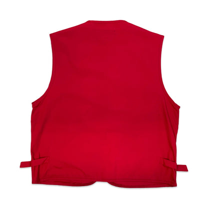 Red Utility Fisherman Cargo Gilet Vest S M