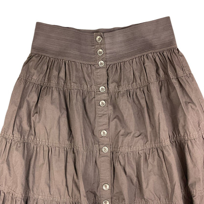 90s Brown Ruffled Button Up Tiered Prairie Skirt