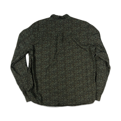 Vintage Leaf Print Black and Green Shirt L