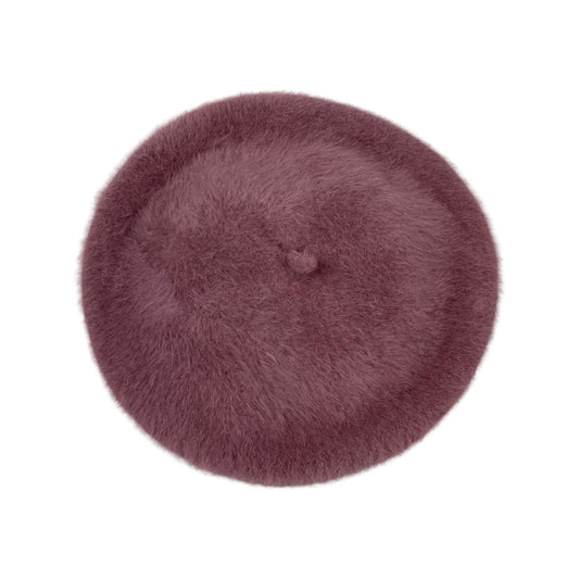 Vintage 80s Mauve Fluffy Angora Beret