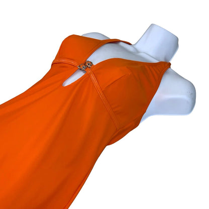 Vintage Y2k ‘l'auraBLU’ Orange Lycra Halter Neck Midi Dress 8 10