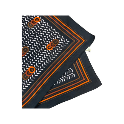 Vintage 70s Black White Orange Brown Geometric Scarf