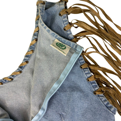 Vintage 90s 00s Y2k Suede Leather Tassel Sleeveless Midi Festival Boho Summer Dress 10 12 S