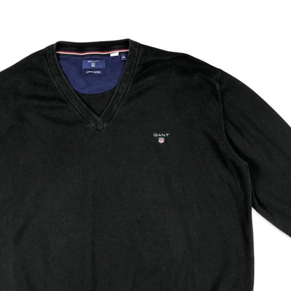 GANT Black V Neck Knit Jumper XL