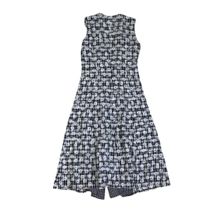 Vintage 90s Black White Floral Check Gingham Sleeveless Maxi Dress 8 10