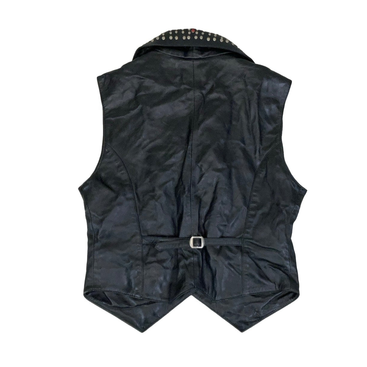 Vintage 80s 90s Black Punk Studded Leather Waistcoat 14 16