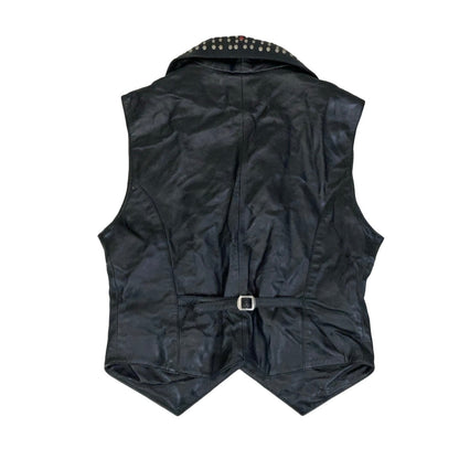 Vintage 80s 90s Black Punk Studded Leather Waistcoat 14 16