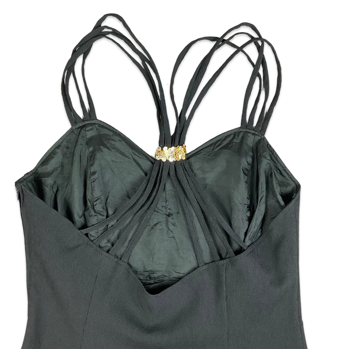 Vintage 90s Black Gold Aline Flared Midi Dress 10 12