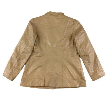 Vintage Cream Beige Camp Collar Leather Jacket S M 14
