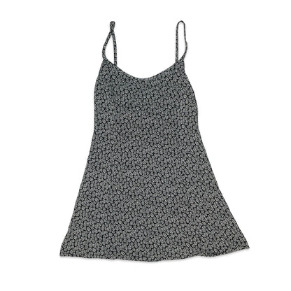 90s Black & White Ditsy Floral Mini Dress 8 10