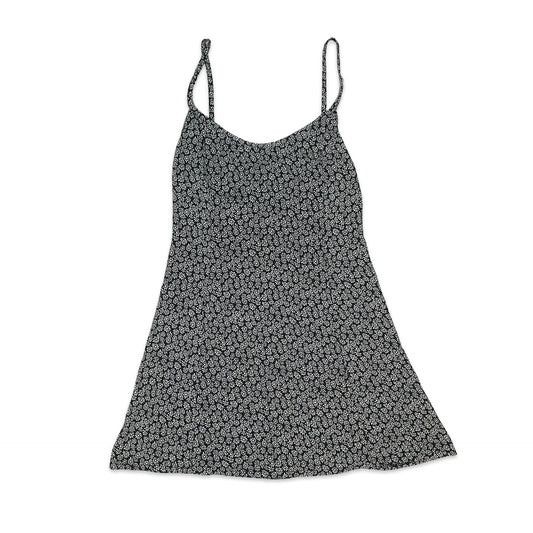 90s Black & White Ditsy Floral Mini Dress 8 10