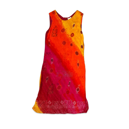 Vintage Yellow Orange & Pink Boho Shift Sun Dress 4 6