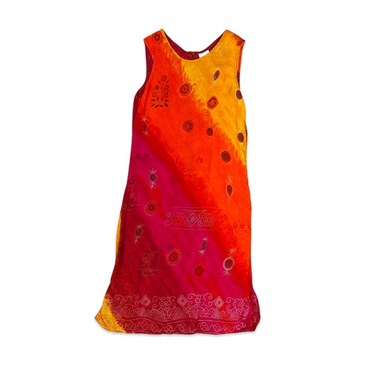 Vintage Yellow Orange & Pink Boho Shift Sun Dress 4 6
