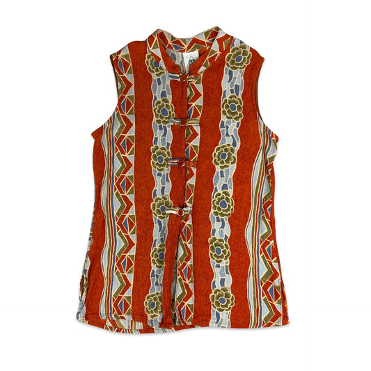 Vintage Orange Button Up Sleeveless Blouse 6 8