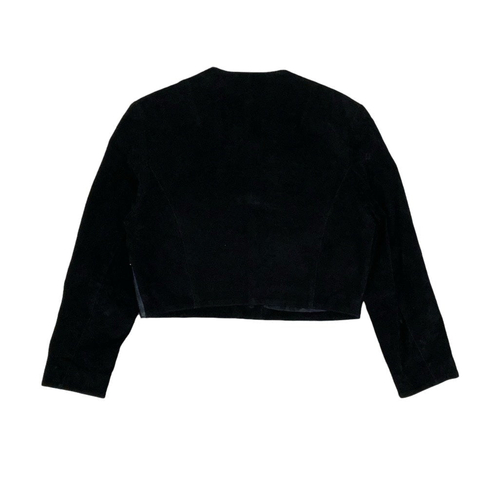Vintage 80s ‘Kippie Company’ Black Patchwork Beaded Statement Crop Suede Leather Jacket 14 16