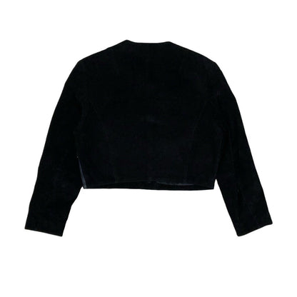 Vintage 80s ‘Kippie Company’ Black Patchwork Beaded Statement Crop Suede Leather Jacket 14 16