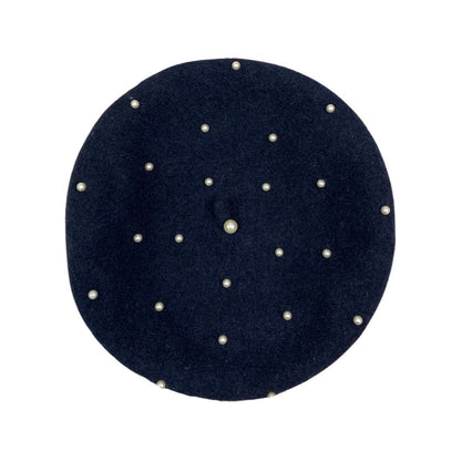 Vintage Navy Faux Pearls Beret