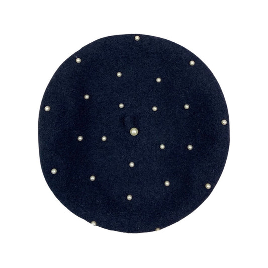 Vintage Navy Faux Pearls Beret