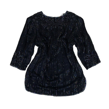 Vintage ‘American Style’ Black Rainbow Bead Sheer Blouse Top M 14 16