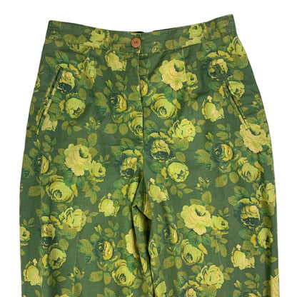 Vintage Green Floral Cigarette Trousers 10 12 14 16