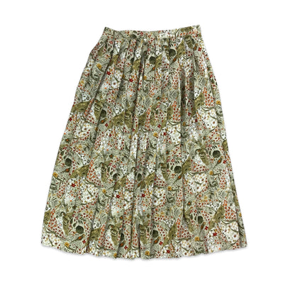 Vintage Floral Pleated Midi Skirt 6 8