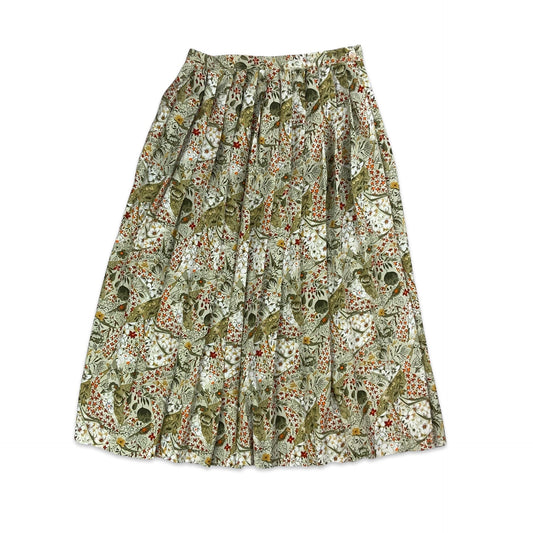 Vintage Floral Pleated Midi Skirt 6 8