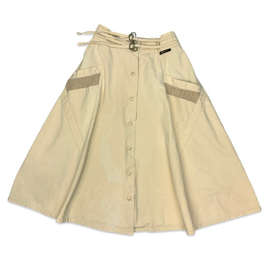 Vintage Cream Button Up Midi Skirt 10 12 14