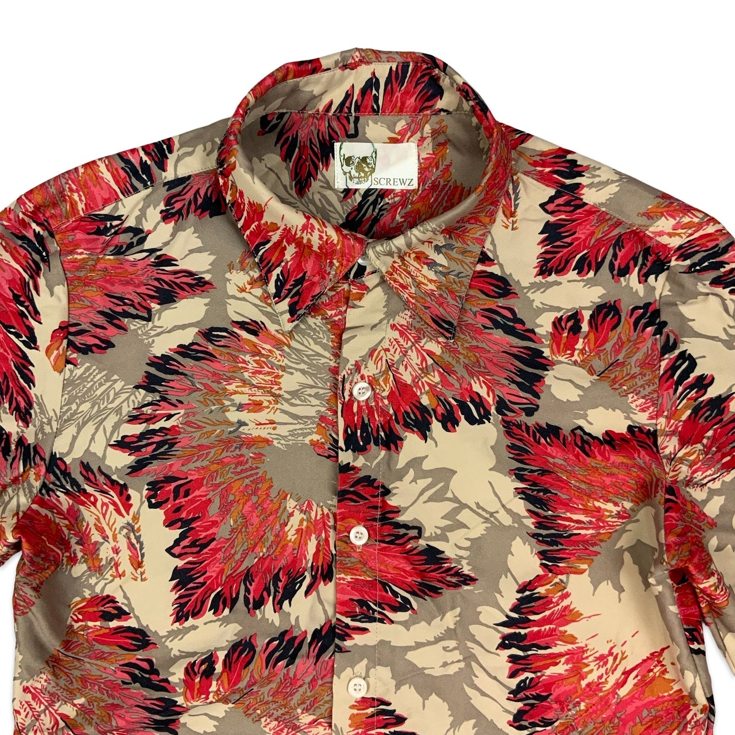 Y2K Beige & Pink Feather Print Shirt S