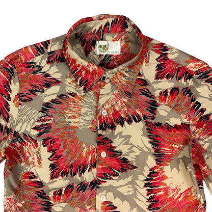 Y2K Beige & Pink Feather Print Shirt S