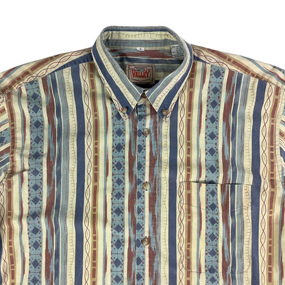 Vintage Yellow Blue & Red Aztec Print Short Sleeve Shirt S M