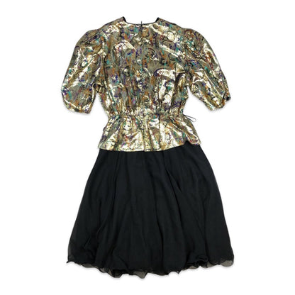 Vintage Black Gold Paisley Print Lurex Party Dress 10 12 14 16