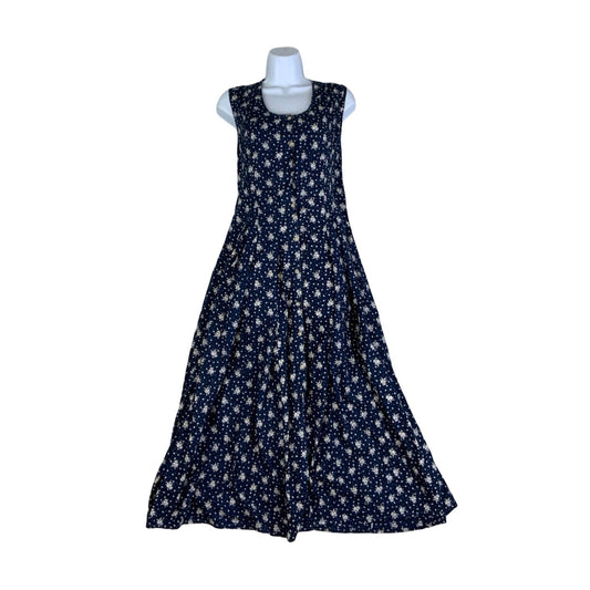Vintage 90s Y2k ‘H&M Hennes’ Blue White Floral Sleeveless Summer Maxi Dress 12 14 16