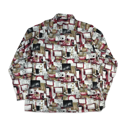 Vintage 80s Crazy Print Red and White Shirt XL