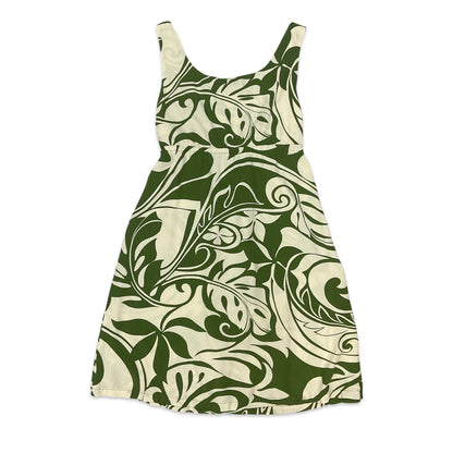 Vintage Green & White Floral Aline Dress 8 10