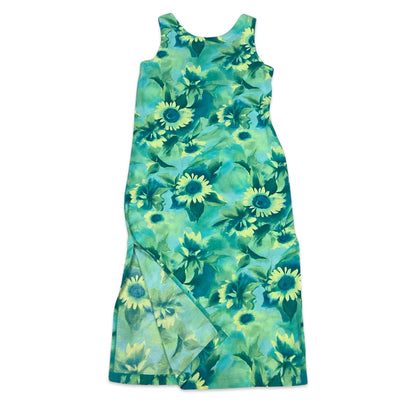Vintage Blue & Yellow Floral Maxi Dress 10 12
