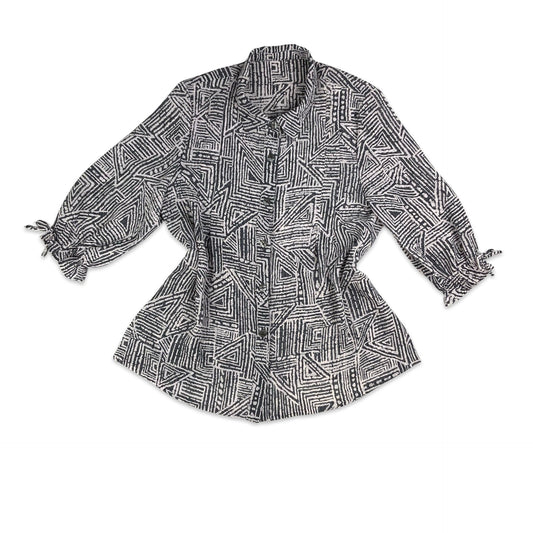 Vintage Grey & White 3/4 Sleeve Sheer Blouse 10 12 14