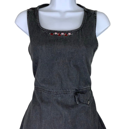Vintage 90s ‘Erica & Co’ Black Denim Embroidered Maxi Summer Dress 12 14