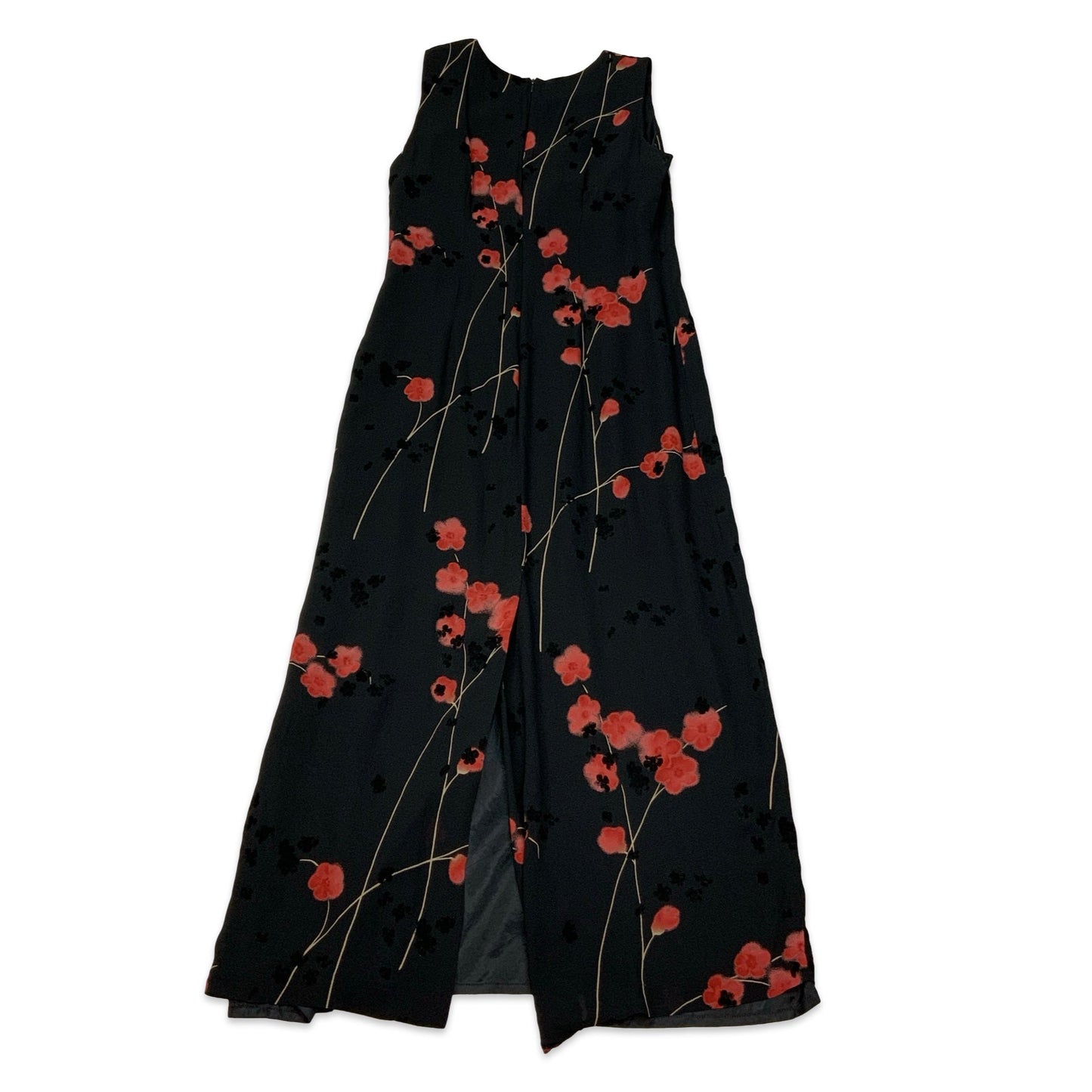 Vintage Black & Red Floral Maxi Dress 12