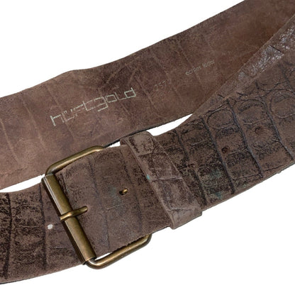 Vintage 90s 00s ‘Huft Gold’ Brown Suede Croc Embossed Leather Buckle Belt