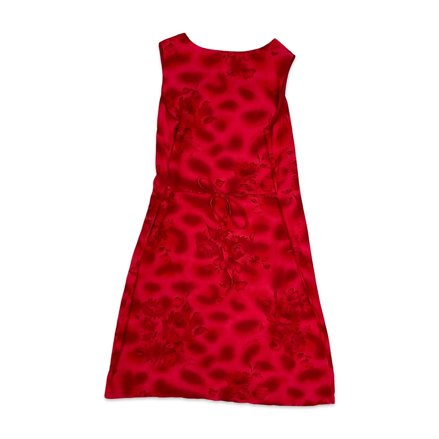 Vintage Red Pink Floral Shift Tie Back Sun Dress 12 14 16