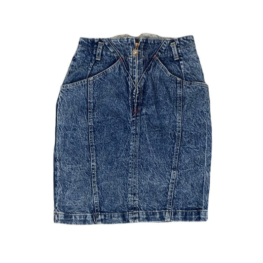 Vintage 00s Y2K ‘Cool Port’ Faded Denim High Waist Mini Pencil Skirt 4 6 XXS