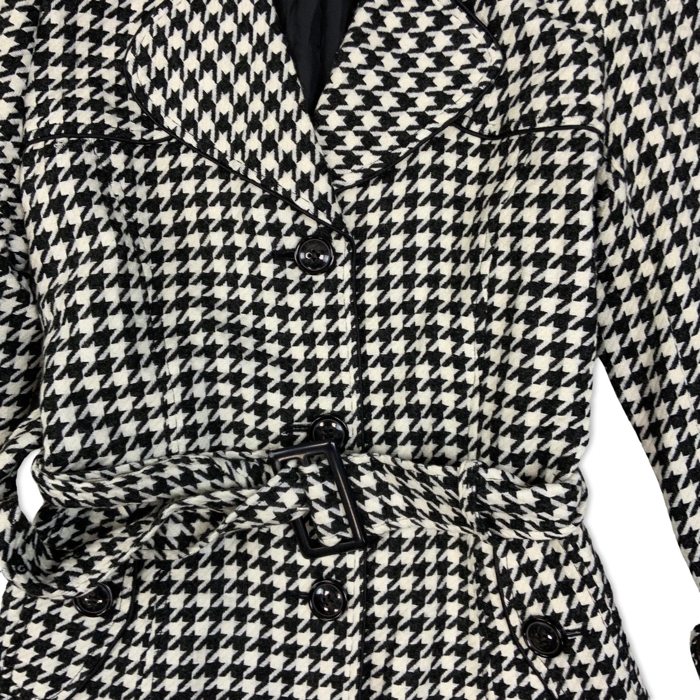 Vintage 90s Black and White Houndstooth check Belted Coat 12