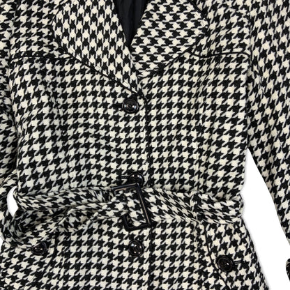 Vintage 90s Black and White Houndstooth check Belted Coat 12