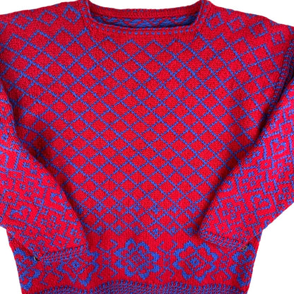 Vintage 70s Red Blue Knit Jumper M L