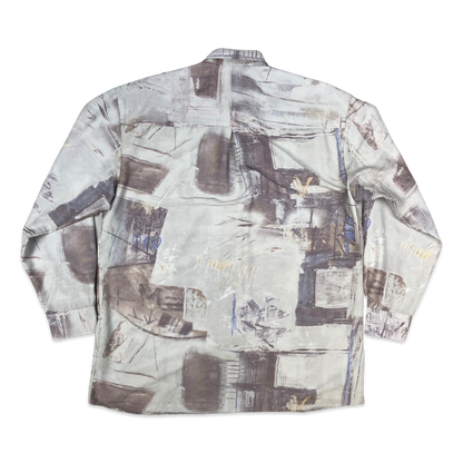 Vintage 80s Abstract Print Beige Shirt XL
