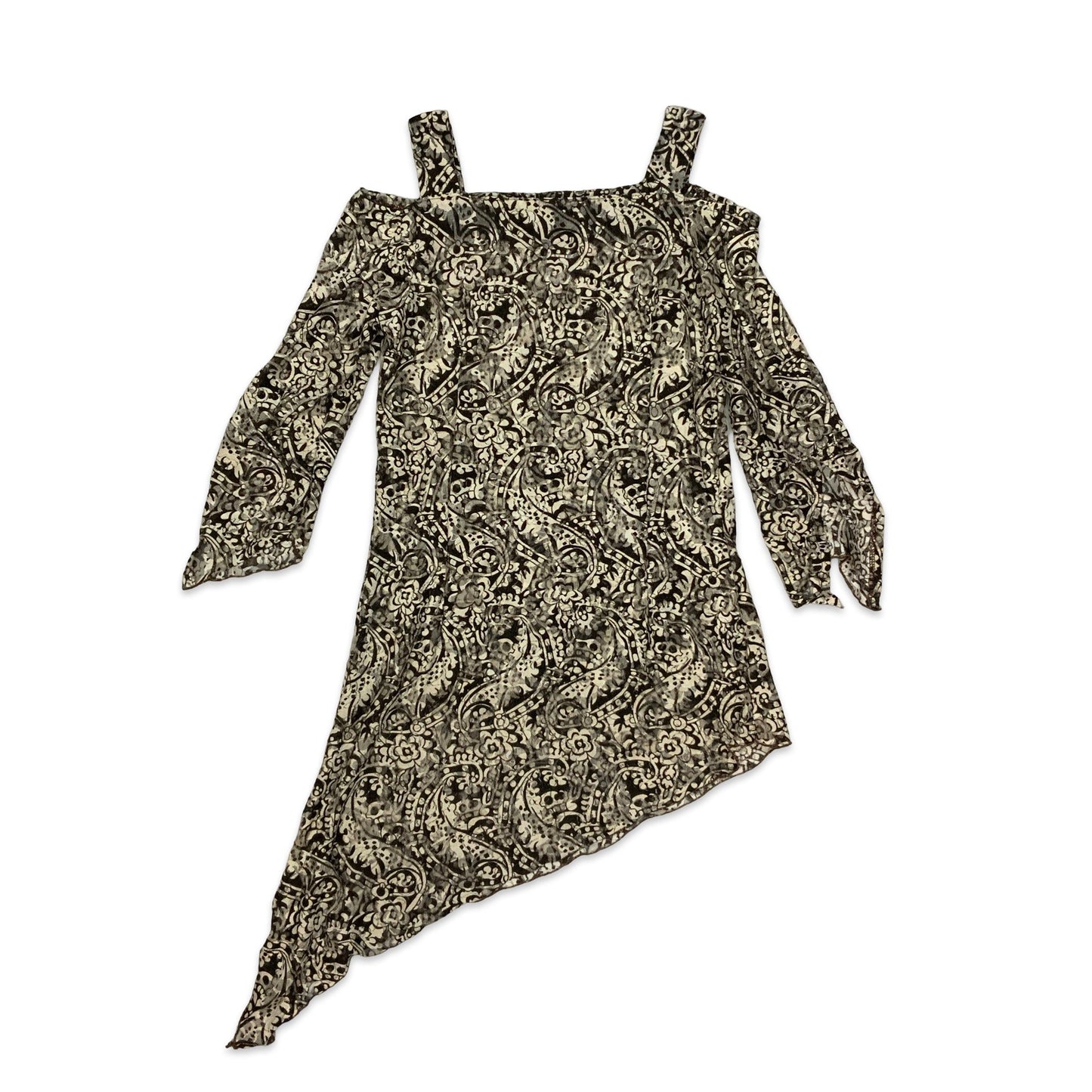 Y2K Brown & White Floral Sheer Dress 8 10