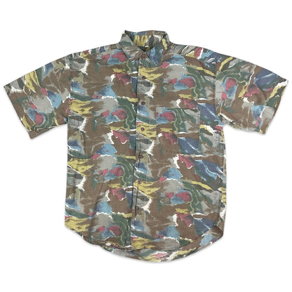 Vintage Multicoloured Camo Print Short Sleeve Shirt M L