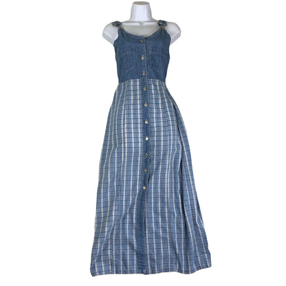 Vintage 90s Y2K ‘Broadway Industries’ Dungaree Tartan Midi Shirt Summer Dress 8