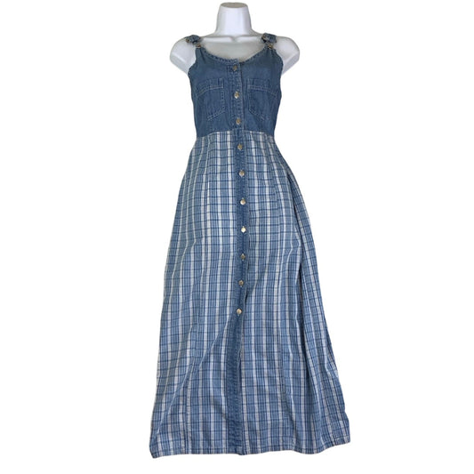 Vintage 90s Y2K ‘Broadway Industries’ Dungaree Tartan Midi Shirt Summer Dress 8