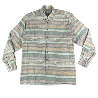 Vintage Pastel Green & Pink Striped Shirt S M